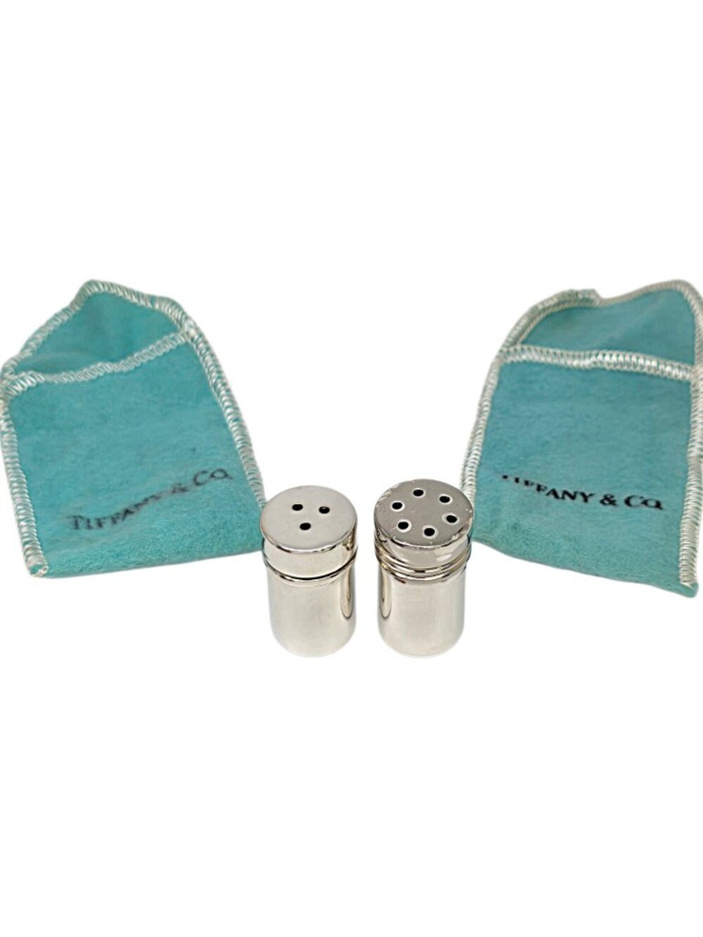 Tiffany & Co Sterling Silver Small Salt and Pepper Shakers with Pouches #25973